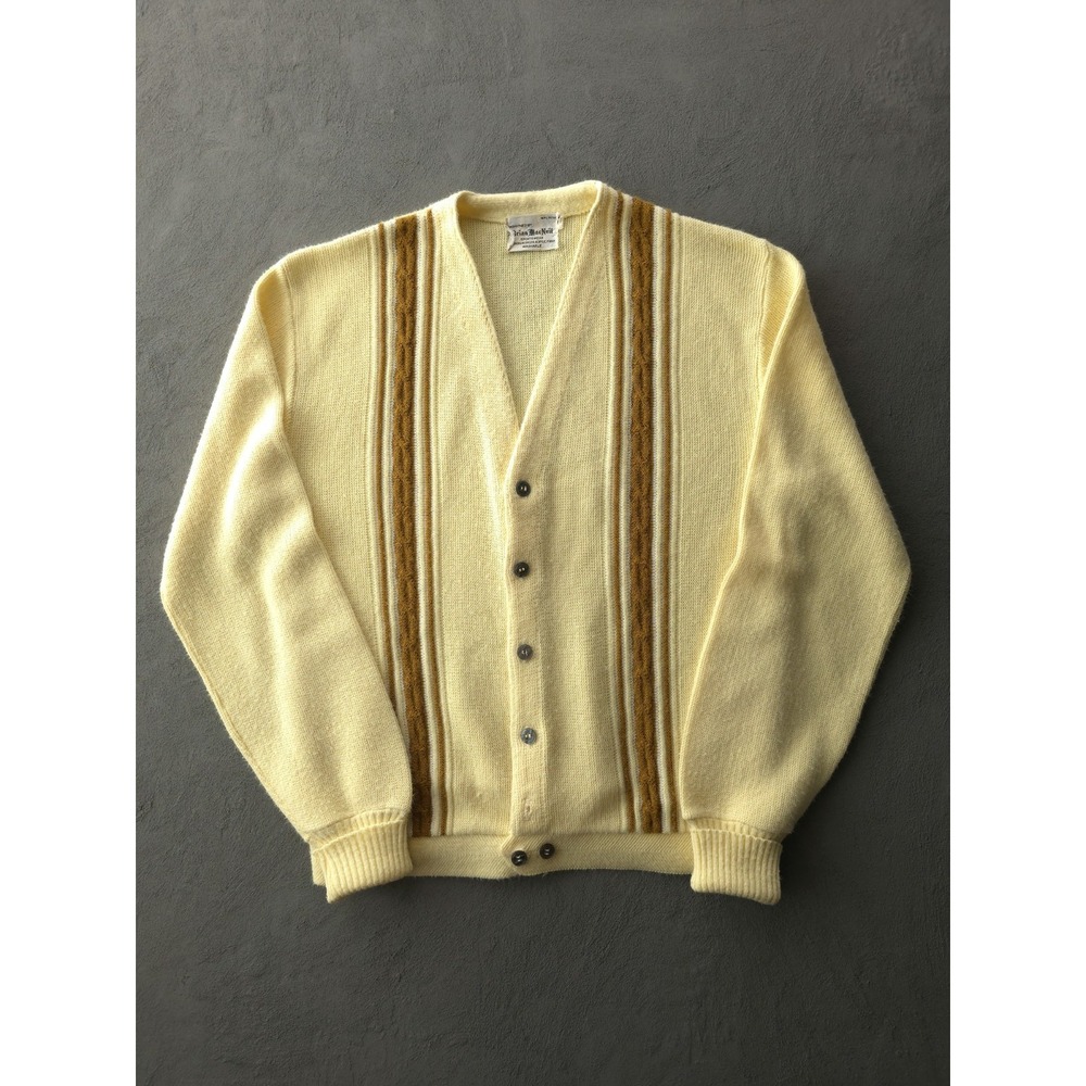 Vintage 1960s Brian MacNeil Yellow Acrylic Cardigan Sweater M